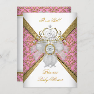 Invitation Baby shower fille rose blanche princesse Damas
