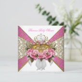 Invitation Baby shower fille rose blanche Princesse Damas Ros (Debout devant)