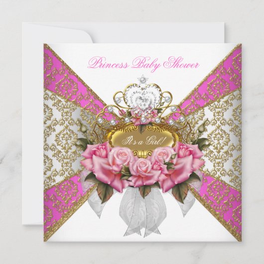 Invitation Baby shower fille rose blanche Princesse Damas Ros (Devant)
