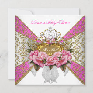 Invitation Baby shower fille rose blanche Princesse Damas Ros