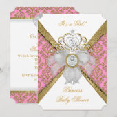 Invitation Baby shower fille rose blanche princesse Damask 2 (Devant / Derrière)