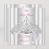Invitation Baby shower fille rose blanche princesse Tiara (Devant / Derrière)