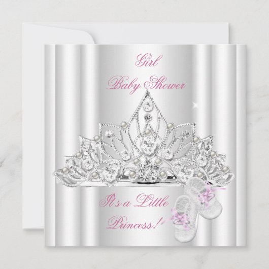 Invitation Baby shower fille rose blanche princesse Tiara (Devant)