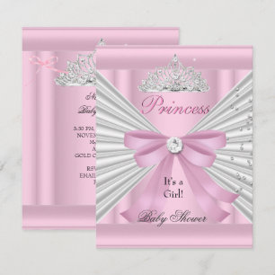 Invitation Baby shower fille rose blanche princesse Tiara