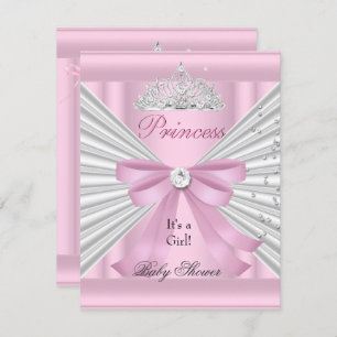 Invitation Baby shower fille rose blanche princesse Tiara