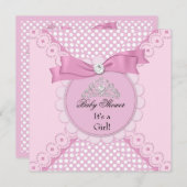 Invitation Baby shower fille rose blanche princesse Tiara (Devant / Derrière)
