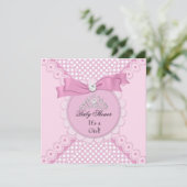 Invitation Baby shower fille rose blanche princesse Tiara (Debout devant)
