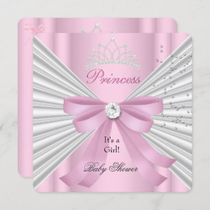 Invitation Baby shower fille rose blanche princesse Tiara