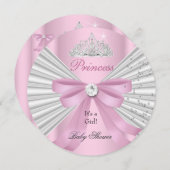 Invitation Baby shower fille rose blanche princesse Tiara ab (Devant / Derrière)