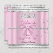 Invitation Baby shower fille rose blanche princesse Tiara Bow (Devant / Derrière)