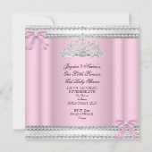 Invitation Baby shower fille rose blanche princesse Tiara Bow (Dos)