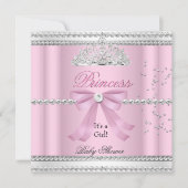 Invitation Baby shower fille rose blanche princesse Tiara Bow (Devant)
