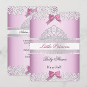 Invitation Baby shower fille rose blanche princesse Tiara den (Devant / Derrière)