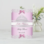 Invitation Baby shower fille rose blanche princesse Tiara den (Debout devant)