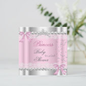 Invitation Baby shower fille rose blanche princesse Tiara den (Debout devant)