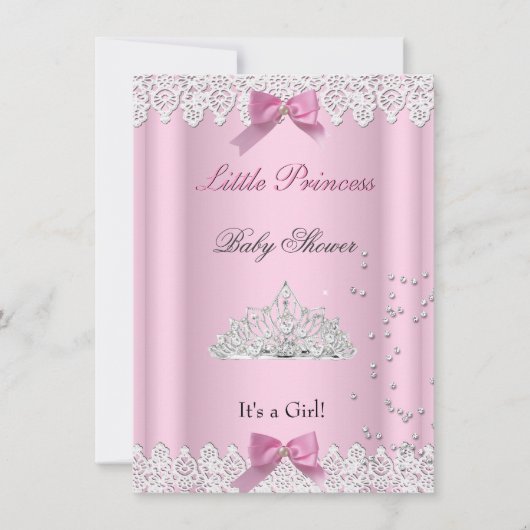 Invitation Baby shower fille rose blanche princesse Tiara den (Devant)