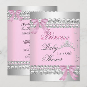 Invitation Baby shower fille rose blanche princesse Tiara Gem