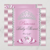 Invitation Baby shower fille rose blanche princesse Tiara Gem (Devant / Derrière)