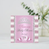 Invitation Baby shower fille rose blanche princesse Tiara Gem (Debout devant)