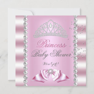 Invitation Baby shower fille rose blanche princesse Tiara Gem