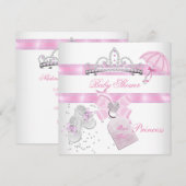 Invitation Baby shower fille rose blanche Princesse Tiara Mag (Devant / Derrière)
