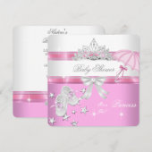 Invitation Baby shower fille rose blanche Princesse Tiara Mag (Devant / Derrière)