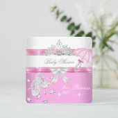 Invitation Baby shower fille rose blanche Princesse Tiara Mag (Debout devant)