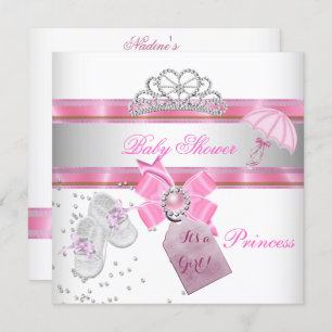 Invitation Baby shower fille rose blanche Princesse Tiara Mag