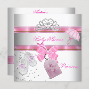 Invitation Baby shower fille rose blanche Princesse Tiara Mag