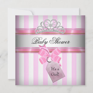 Invitation Baby Shower Fille Rose Blanche Rayure Princesse