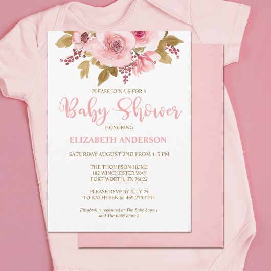 Invitation Baby shower Fille Rose Blush