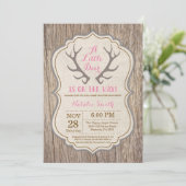 Invitation Baby Shower Fille Rose Bois de Cerf Rustique (Debout devant)