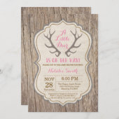 Invitation Baby Shower Fille Rose Bois de Cerf Rustique (Devant / Derrière)