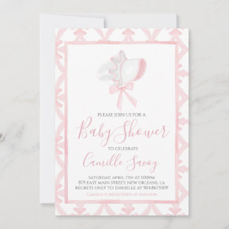 Invitation Baby shower fille rose Bonnet Preppy Sud