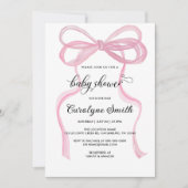 Invitation Baby shower fille rose Bow (Devant)