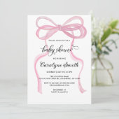 Invitation Baby shower fille rose Bow (Debout devant)