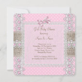 Invitation Baby Shower Fille Rose Bow Perle Dentelle Points d (Dos)