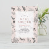 Invitation Baby Shower Fille Rose Clair Motif Corail (Debout devant)