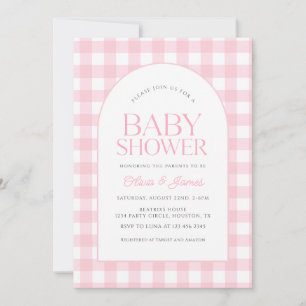 Invitation Baby shower fille rose classique En vichy