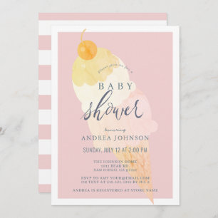 Invitation Baby shower fille rose crème glacée
