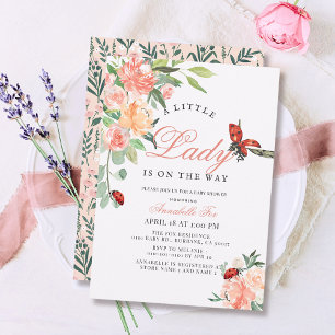 Invitation Baby shower fille Rose de la petite dame Ladybug