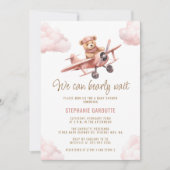 Invitation Baby shower fille rose de l'avion mignonne ours (Devant)