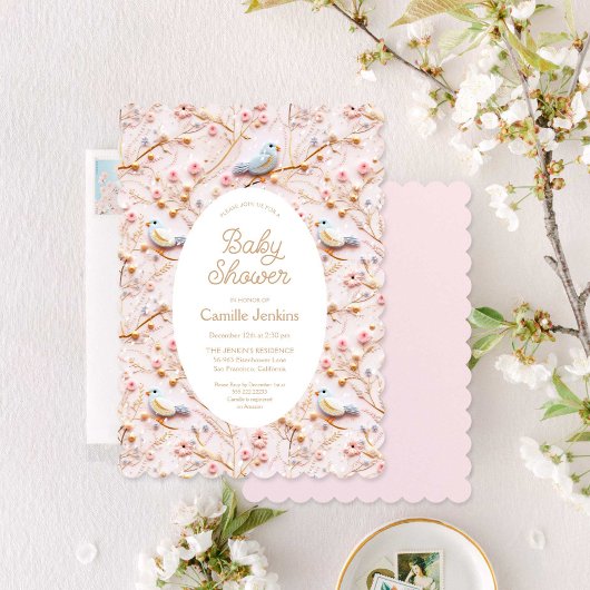 Invitation Baby shower Fille Rose d'hiver