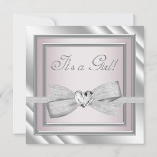 Invitation Baby Shower Fille Rose Élégant Argent