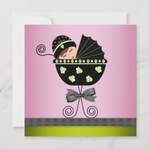 Invitation Baby Shower Fille Rose Élégant Vert