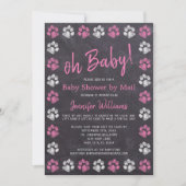 Invitation Baby shower fille rose Empreinte de patte Chalkboa (Devant)