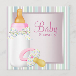 Invitation Baby Shower Fille Rose et Bleu Turquoise Joliment