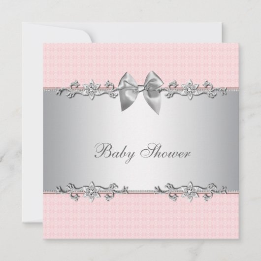 Invitation Baby Shower Fille Rose et Gris (Devant)