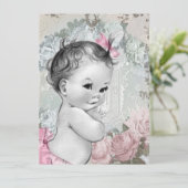 Invitation Baby Shower Fille Rose et Gris Vintage (Debout devant)