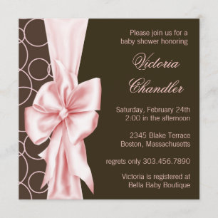 Invitation Baby Shower Fille Rose et Marron Élégant